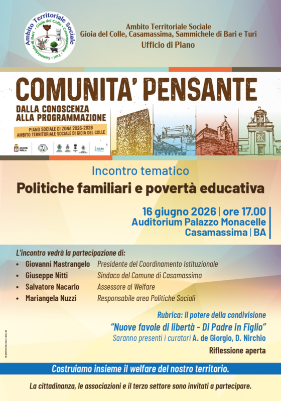 Piano Sociale di Zona: a Casamassima il tavolo su politiche familiari e povertà educative