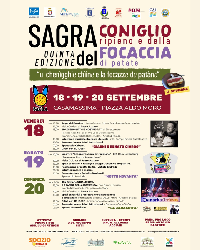 Sagra del Coniglio ripieno e della Focaccia di patate: le disposizioni