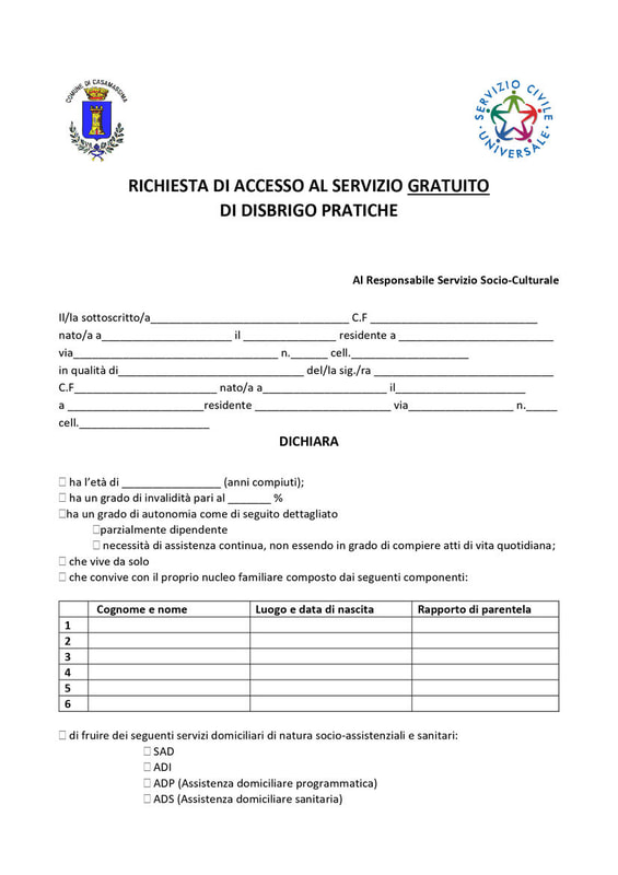 Immagine: Modulo accesso al servizio per anziani